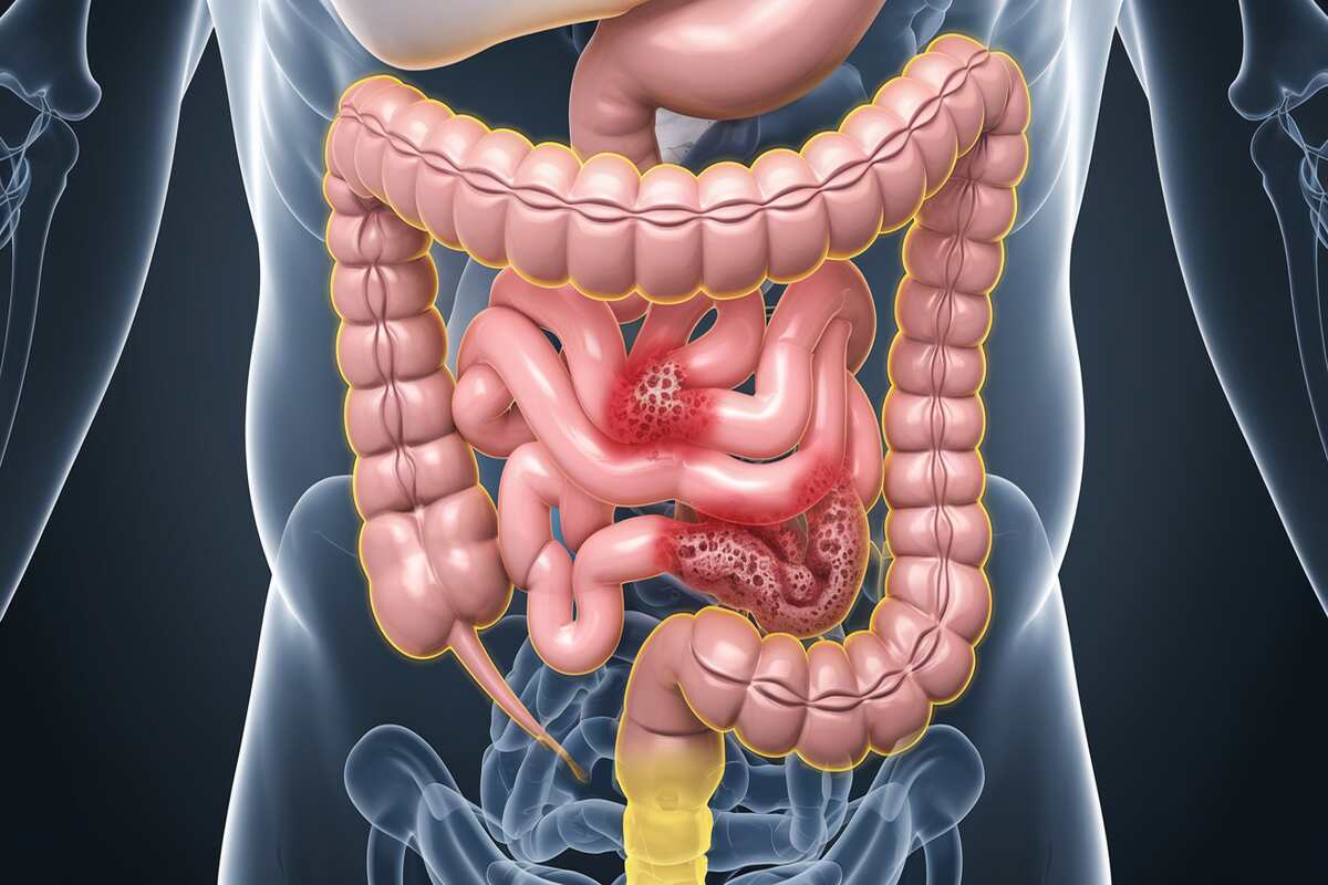 Illustration of the gastrointestinal tract showing areas affected by various cancers.