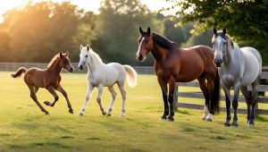 How Long Do Horses Live? Lifespan Factors and Care Tips 10 Horses at different life stages in a sunlit pasture, from foal to senior