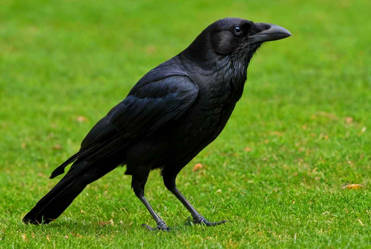 An intelligent crow perched on a tree branch, symbolizing its long lifespan and adaptability in the wild.