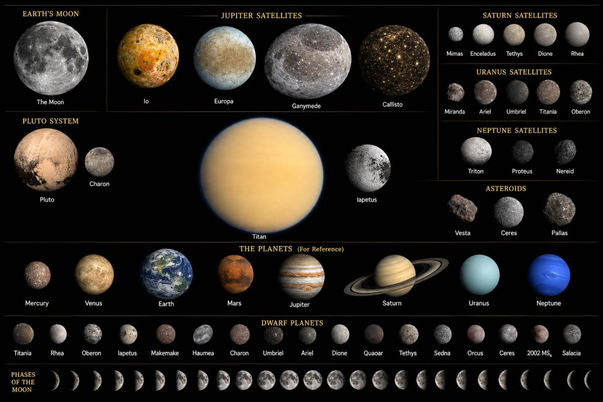 Moons, Asteroids And Dwarf Planets